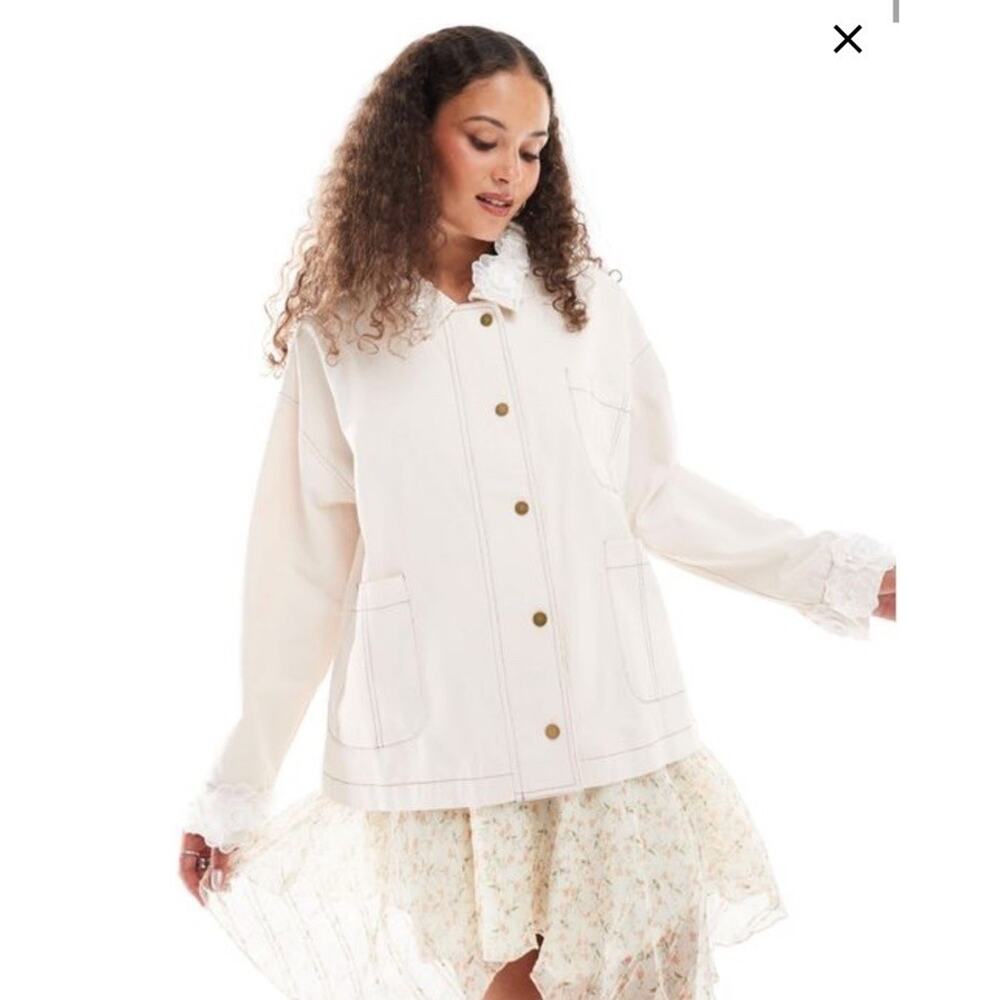 Dream Sister Jane Valley Jacket $250 Womens Small Ivory Embellished Pearl Trim